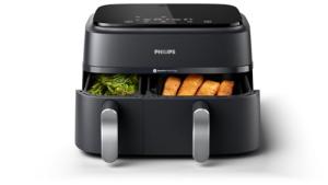 Philips Dual Basket Air Fryer 3000 Series — 8-in-1 functions, 9.5 Quarts, 2 Drawers, Auto-sync Cooking Time, 90% Less Fat, Rapid Air Technology, HomeID Recipe App, Dishwasher Safe, Black (NA351/00)