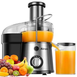 Juicer Machine, Airon Centrifugal Juicer Extractor, Max Power 800W, 3" Wide Feed Chute for Fruit Vegetable, Juice Maker with 3-Speed Setting, High Juice Yield, Easy to Clean, Stainless Steel, BPA Free
