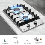 12 Inch Gas Cooktop, 2 Burners Gas Stovetop Built-in Stainless Steel Gas Stove Top Natural Gas/Propane Convertible Gas Cooker for Outdoor, Apartments, RVs
