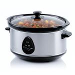 OVENTE Electric Slow Cooker with 3 Cooking Settings, Non-Stick and Dishwasher Safe Stoneware, Stainless Steel Body, Glass Lid, 3.7 Qt Oval Pot for Entrees, Soups, Sauces, Stews & Dips, Silver SLO35ABR
