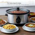 OVENTE Electric Slow Cooker with 3 Cooking Settings, Non-Stick and Dishwasher Safe Stoneware, Stainless Steel Body, Glass Lid, 3.7 Qt Oval Pot for Entrees, Soups, Sauces, Stews & Dips, Silver SLO35ABR