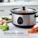 OVENTE Electric Slow Cooker with 3 Cooking Settings, Non-Stick and Dishwasher Safe Stoneware, Stainless Steel Body, Glass Lid, 3.7 Qt Oval Pot for Entrees, Soups, Sauces, Stews & Dips, Silver SLO35ABR