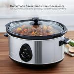 OVENTE Electric Slow Cooker with 3 Cooking Settings, Non-Stick and Dishwasher Safe Stoneware, Stainless Steel Body, Glass Lid, 3.7 Qt Oval Pot for Entrees, Soups, Sauces, Stews & Dips, Silver SLO35ABR
