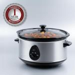 OVENTE Electric Slow Cooker with 3 Cooking Settings, Non-Stick and Dishwasher Safe Stoneware, Stainless Steel Body, Glass Lid, 3.7 Qt Oval Pot for Entrees, Soups, Sauces, Stews & Dips, Silver SLO35ABR