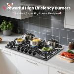 GASLAND Gas Cooktop 36 Inch with Griddle, 5 Burner Propane Stovetop with Reversible Cast Iron Grill/Griddle, Gas Countertop Plug-in, NG/LPG Convertible Cooktops, Black