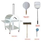 Multi-Functional Outdoor Pizza Oven,2-Layer Pellet Pizza Oven Movable Pizza Maker for Backyard, Patio & Outdoor Kitchen, Stainless Steel Kiln-Style Vertical Charcoal Pizza Oven Silver,4 Wheel