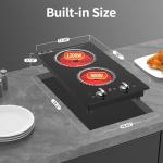 Nafewin 2 Burner Electric Cooktop - 12 Inch Electric Stove Top with Plug, 2100W Countertop Burners & Built-In Stove Top, 9 Levels of Power, Knob Control, Timer & Kid Safety Lock, Residual Heat Warning