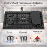 GASLAND Gas Cooktop 36 Inch with Griddle, 5 Burner Propane Stovetop with Reversible Cast Iron Grill/Griddle, Gas Countertop Plug-in, NG/LPG Convertible Cooktops, Black