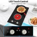 Nafewin 2 Burner Electric Cooktop - 12 Inch Electric Stove Top with Plug, 2100W Countertop Burners & Built-In Stove Top, 9 Levels of Power, Knob Control, Timer & Kid Safety Lock, Residual Heat Warning