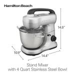 Hamilton Beach Stand Mixer with 4 Quart Stainless Steel Bowl, 7 Speeds, 300 Watt Motor, Silver, R63392 (Renewed)