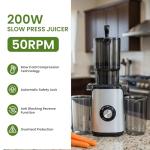Simple Deluxe Cold Press Juicer, Slow Masticating Juicer Machines with Wide Feed Chute, Fits Whole Fruits and Vegetables, High Juice Yield, BPA Free, Easy to Clean, Silver