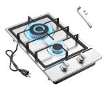Nafewin Gas Cooktop 2 Burner Propane Cooktop, Stainless Steel Propane Stove 12 inch, Bulit-in Gas Stove Top with Thermocouple Protection, Lpg/Ng Dual Fuel Drop-in Stove for Apartments, Outdoor, Rvs