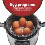 Hamilton Beach Digital Programmable Rice Cooker & Food Steamer, with Slow Hard-Boiled Egg Functions, Egg/Steam Tray, Small & Compact, 6 Cups Cooked (3 Uncooked), Stainless Steel (37524)