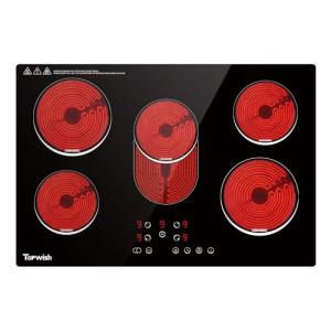TOPWISH 30 Inch Electric Cooktop, 5 Burners Built-in Electric Stove Top Hot Plate, Drop-in Ceramic Cooktop Kitchen Stoves with Touch Control, Safety Lock, Timer, 220-240v (Hard Wired No Plug)