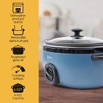 ICOOK USC-65-OP001BL 6.5 Quart Slow Cooker,Aluminium Sear/Sauté Stew Pot Stovetop safe,Dishwasher Safe,Glass Lid,Adjustable Temp,Food Warmer(Blue)