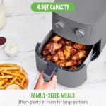 GreenLife 4.5QT Air Fryer, Mechanical Dial Controls, PFAS-Free Ceramic Nonstick Drawer, Adjustable Temp & Timer, LED Indicator, Oil-Less Cooking, Dishwasher Safe, Compact Family Size, Graphite