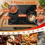 TOPWISH 30 Inch Electric Cooktop, 5 Burners Built-in Electric Stove Top Hot Plate, Drop-in Ceramic Cooktop Kitchen Stoves with Touch Control, Safety Lock, Timer, 220-240v (Hard Wired No Plug)