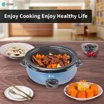 ICOOK USC-65-OP001BL 6.5 Quart Slow Cooker,Aluminium Sear/Sauté Stew Pot Stovetop safe,Dishwasher Safe,Glass Lid,Adjustable Temp,Food Warmer(Blue)