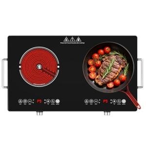 4000w Electric Cooktop 2 Burners, 23'' Electric Stove Top 110v with Plug in, GTKZW Knob Control Countertop & Built-in Ceramic Cooktop, 9 Power Levels, Child Lock, Timer, Over-Heat Protection