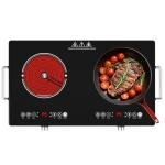 4000w Electric Cooktop 2 Burners, 23'' Electric Stove Top 110v with Plug in, GTKZW Knob Control Countertop & Built-in Ceramic Cooktop, 9 Power Levels, Child Lock, Timer, Over-Heat Protection