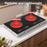 4000w Electric Cooktop 2 Burners, 23'' Electric Stove Top 110v with Plug in, GTKZW Knob Control Countertop & Built-in Ceramic Cooktop, 9 Power Levels, Child Lock, Timer, Over-Heat Protection