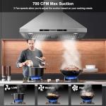 Tieasy 30" Island Range Hood 700 CFM Ceiling Mount Kitchen Vent Hood with Gesture/Touch Control, 3-Speed Fan & 4 LED Lights, Convertible Ductless/Duct, Stainless Steel Baffle Filters,Time Setting