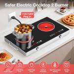 4000w Electric Cooktop 2 Burners, 23'' Electric Stove Top 110v with Plug in, GTKZW Knob Control Countertop & Built-in Ceramic Cooktop, 9 Power Levels, Child Lock, Timer, Over-Heat Protection