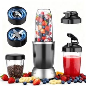 Smoothie Blender, 25000 RPM Portable Blender for Smoothies, Countertop Blenders for Kitchen with 37oz, 32oz, 23oz Personal Blenders Cups, 2 Spout Lids &1 Resealable Lid for Crushing, Juice, Nuts