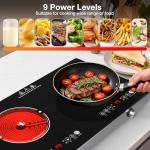 4000w Electric Cooktop 2 Burners, 23'' Electric Stove Top 110v with Plug in, GTKZW Knob Control Countertop & Built-in Ceramic Cooktop, 9 Power Levels, Child Lock, Timer, Over-Heat Protection