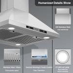 Tieasy 30" Island Range Hood 700 CFM Ceiling Mount Kitchen Vent Hood with Gesture/Touch Control, 3-Speed Fan & 4 LED Lights, Convertible Ductless/Duct, Stainless Steel Baffle Filters,Time Setting