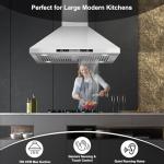 Tieasy 30" Island Range Hood 700 CFM Ceiling Mount Kitchen Vent Hood with Gesture/Touch Control, 3-Speed Fan & 4 LED Lights, Convertible Ductless/Duct, Stainless Steel Baffle Filters,Time Setting