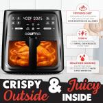 Gourmia 8 Qt Air Fryer, 8 Presets with Digital Display, FryForce 360° Technology, Easy View Window & Interior Light, Dishwasher Safe Basket, Black
