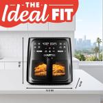 Gourmia 8 Qt Air Fryer, 8 Presets with Digital Display, FryForce 360° Technology, Easy View Window & Interior Light, Dishwasher Safe Basket, Black