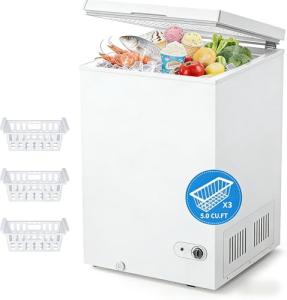 Cowsar 5.0 Cu.Ft Deep Freezer with 3 Basket, Quiet Chest Freezer Adjustable 7 Thermostat, Compact Freezer Free-Standing Top Door, Energy Saving for Apartment/Garage/Basement/Dorm/Home,White