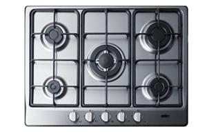 Summit 27" 5 Burner Gas Cooktop, Stainless steel, Cast Iron- GC527SS