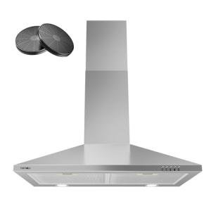 Hermitlux Range Hood 30 inch, Stainless Steel Wall Mount Vent Hoods for Kitchen with Charcoal Filter, Ducted/Ductless Convertible, 3 Speed Exhaust Fan, LED Light, Button Control