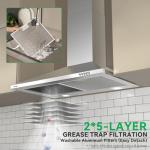 Hermitlux Range Hood 30 inch, Stainless Steel Wall Mount Vent Hoods for Kitchen with Charcoal Filter, Ducted/Ductless Convertible, 3 Speed Exhaust Fan, LED Light, Button Control