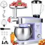 SeaSpark Multifunctional Stand Mixer, 6 in 1 Stand Mixer, 6.3Qt Tilt-head, Standing Mixer with Stainless Steel Bowl, Meat Grinder, Juice Blender, for professional Baking and Most Home Cooks, Purple