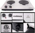 CUSIMAX 1800W Double Hot Plate, Stainless Steel Silver Countertop Burner Portable Electric Double Burners Electric Cast Iron Hot Plates Cooktop, Easy to Clean, Upgraded Version C180N