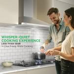 Hermitlux Range Hood 30 inch, Stainless Steel Wall Mount Vent Hoods for Kitchen with Charcoal Filter, Ducted/Ductless Convertible, 3 Speed Exhaust Fan, LED Light, Button Control