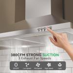 Hermitlux Range Hood 30 inch, Stainless Steel Wall Mount Vent Hoods for Kitchen with Charcoal Filter, Ducted/Ductless Convertible, 3 Speed Exhaust Fan, LED Light, Button Control