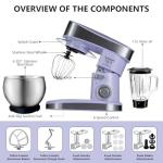 SeaSpark Multifunctional Stand Mixer, 6 in 1 Stand Mixer, 6.3Qt Tilt-head, Standing Mixer with Stainless Steel Bowl, Meat Grinder, Juice Blender, for professional Baking and Most Home Cooks, Purple