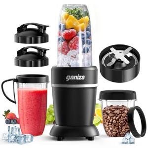 Ganiza Blender for Smoothies, 14 Pcs Smoothie Blender for Kitchen, Max 1300W Portable Blenders for Shakes Ice Crushing Grinding & More with 2 X 37 oz, 23 oz Cups, Perfect for Home & On - the - Go