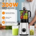 Electactic Slow Juicer Machine with 300W Pure Copper Motor, 5.4-Inch Wide Chute & Reverse Function, Stainless Steel Juicer for Family Daily Use
