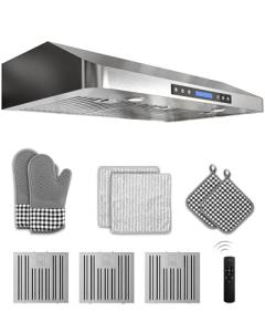 FlyPine 36 inch Stainless Steel Under Cabinet Range Hood - 900 CFM, Ultra-Quiet 4-Speed Vent, Touch/Remote Control LCD, LED Lights, External Venting