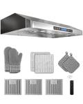 FlyPine 36 inch Stainless Steel Under Cabinet Range Hood - 900 CFM, Ultra-Quiet 4-Speed Vent, Touch/Remote Control LCD, LED Lights, External Venting