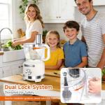 Homtone 16-Cup Food Processor, Heavy-Duty 9-Function Appliance with 7 Blades & 3 Speeds for Dough Kneading, Meat Chopping, Slicing, Shredding & Making French Fries, 600W (White)