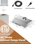 FlyPine 36 inch Stainless Steel Under Cabinet Range Hood - 900 CFM, Ultra-Quiet 4-Speed Vent, Touch/Remote Control LCD, LED Lights, External Venting