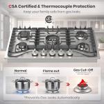 GASLAND 30 Inch Gas Cooktop, 5 Burner Propane Stovetop, Built-in NG/LPG Convertible Cooktops, Gas Countertop Plug-in with Thermocouple Protection, 304 Stainless Steel Panel, CSA Certified