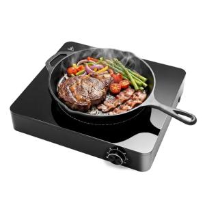 Vinlyto Portable Single Burner Electric Cooktop, 1200W 110-120V Countertop Hot Plate with Knob Control & 6 Power Levels, Black Crystal Glass Surface, Compatible with All Cookware, for Home Camping